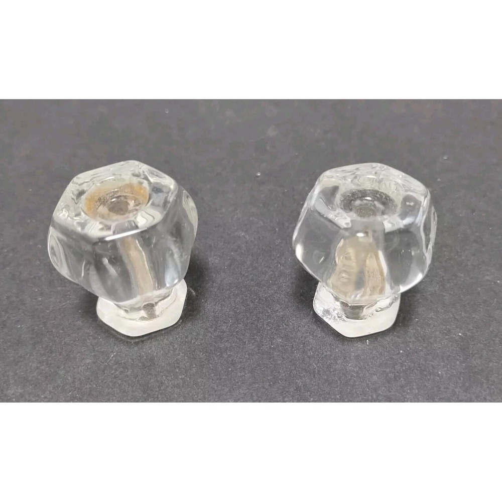 Set Of 2 Clear Glass Diamond Cabinet Drawer Pulls Knobs 1.75" Diameter‎ Vintage